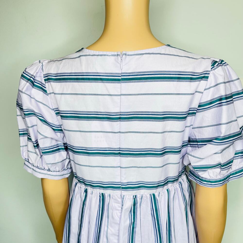 English Factory Puff Sleeve Striped Mini Dress size M Lilac Relaxed Babydoll New - Picture 8 of 10